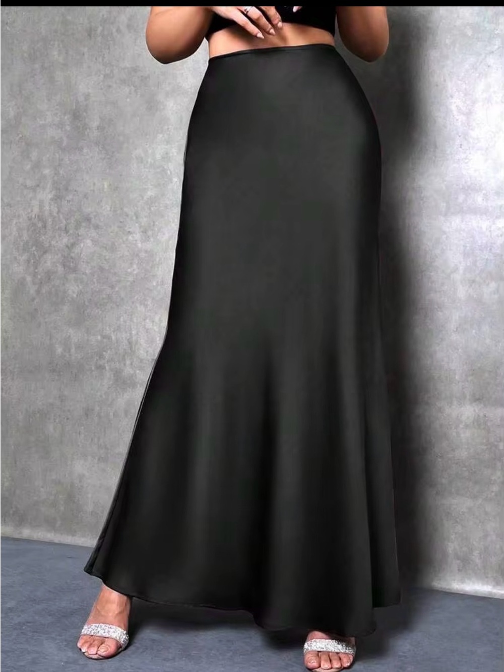 SHEIN Black Satin Maxi Slip Skirt